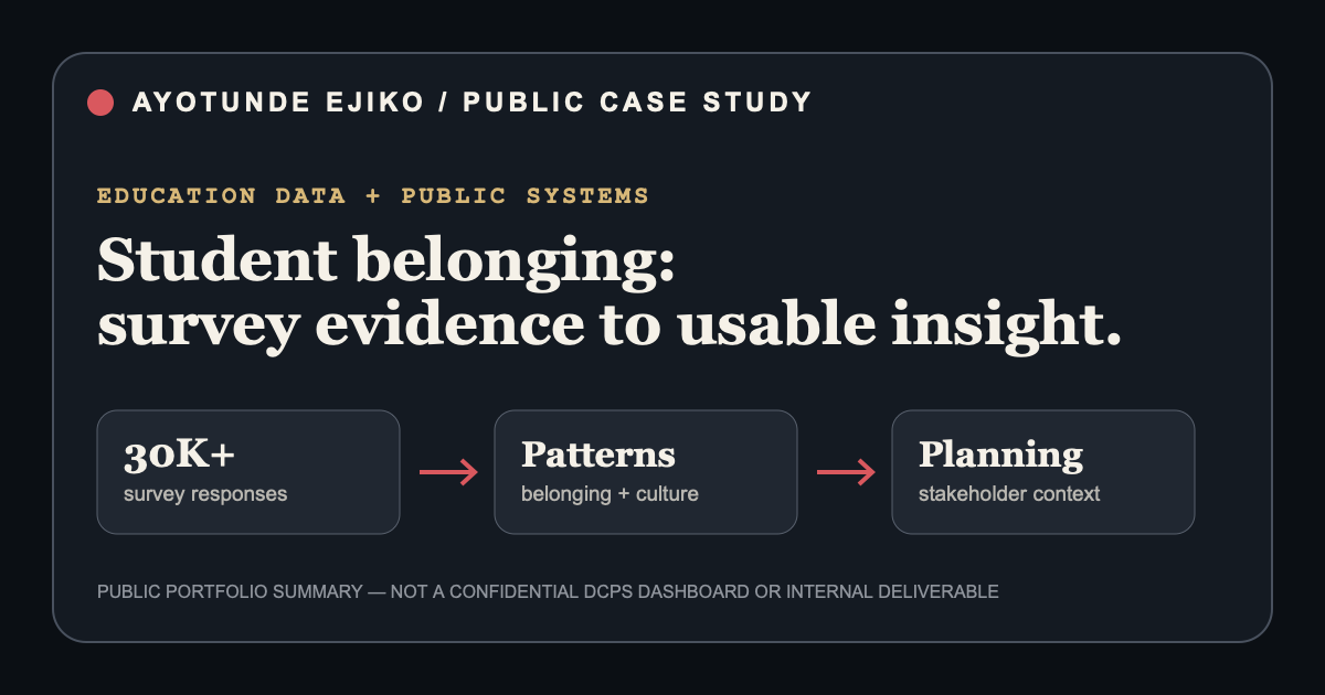 Public portfolio map connecting more than thirty thousand survey responses to belonging patterns and planning context